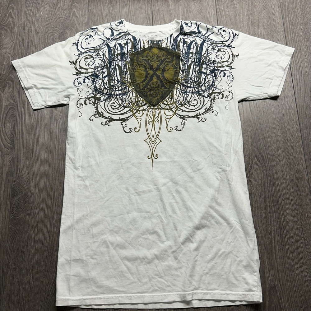 Xtreme Couture Mens Graphic Shirt Medium White Y2K Reaper Crest MMA Size M